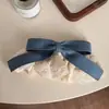 Grampo de Cabelo com Renda Color Block em Jeans de Alta Qualidade Estilo Coreano, Presilha Elegante Estilo Academia Menina