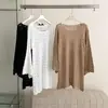 Foto real de cardigã de tricô casual solto de manga comprida estilo coreano, novo top feminino da moda para primavera/outono, longo, com trama vazada