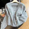 Estilo Dulce Cardigan de Punto con Bordado Floral 3D para Mujer Otoño/Invierno Nuevo Cuello en V Adelgazante Suave Esponjoso Suéter Ropa de Abrigo para Mujer
