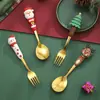 Conjunto Criativo de Talheres de Aço Inoxidável 410 com Desenho de Papai Noel Europeu e Americano Colher e Garfo de Sobremesa Domésticos Atacado