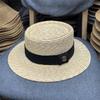 Sombrero de Paja Nuevo de Primavera y Verano para Mujer Paja Fina Natural Sombrero Plano Sencillo Moda Combinable Sombrero para el Sol Playa Trendy