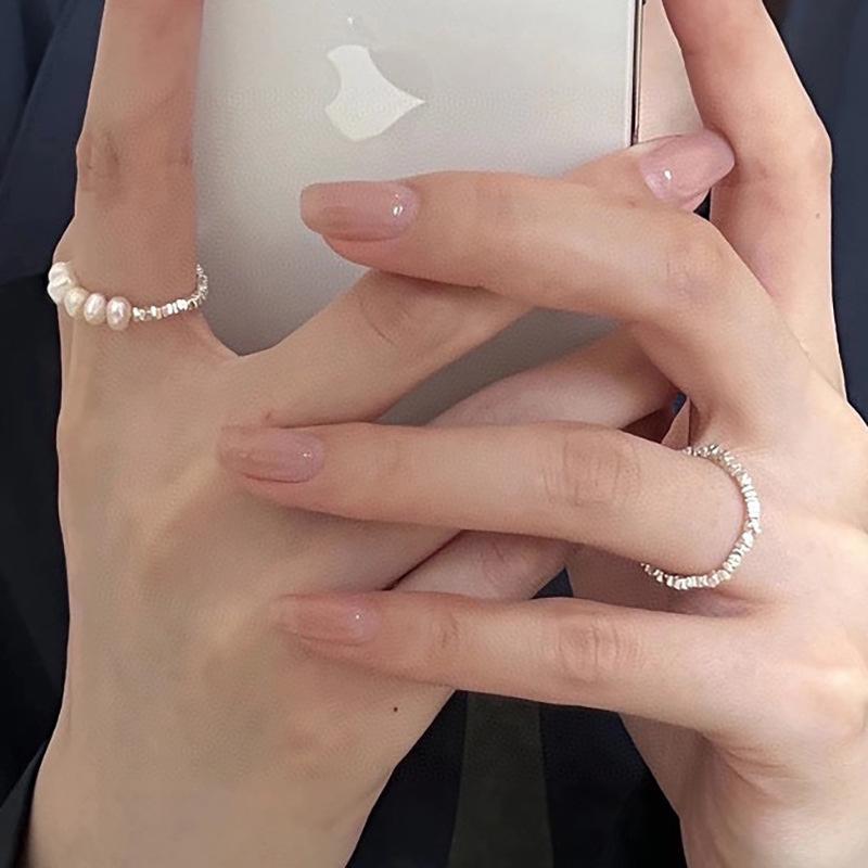 不规则碎银子珍珠戒指女s925银简约轻奢小众手工天然淡水珍珠指环