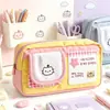 Estojo de lápis de gato mágico xadrez branco fofo, bolsa de armazenamento de papelaria de alta estética, bolsa de lápis para estudante de grande capacidade