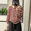 Nuevo Suéter Suave de Bloques de Color Rayado Vintage Otoño/Invierno para Mujer, Abrigo Cardigan de Punto Estilo Universitario con Cuello de Encaje Tendencia