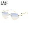 Comercio Exterior Transfronterizo Personalidad Europea y Americana Montura de Pierna de Leopardo Gafas de Sol Poligonales Sin Montura Moda Gafas de Sol con Protección UV 8060