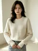 Suéter de punto trenzado de cuello redondo estilo coreano para mujer, nueva colección otoño/invierno, elegante y versátil, jersey base de ajuste holgado