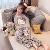 Conjunto de pijama de manga larga de imitación de algodón lindo para primavera y otoño, ropa para el hogar para padres e hijos, para niñas y niños de 15 años