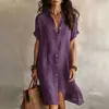 Ropa nueva para mujer transfronteriza europea y americana 2026: vestido camisero elegante, moderno, casual, de corte holgado, color liso, con cuello en V y botones