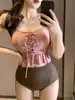 Traje de Baño de Separados de Cintura Alta Estilo Nuevo 2024 para Mujer, Delgado, Sexy, para Vacaciones en la Playa, Aguas Termales [Envío Directo]