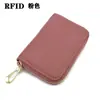 Camada Superior de Couro Bovino RFID Porta-Cartões Múltiplos Porta-Cartões Masculino Porta-Cartões Feminino Couro Patenteado Carteira de Couro com Zíper Anti-roubo Escova