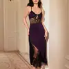Lencería sexy, vestido largo de satén transparente, conjunto de encaje, estilo europeo y americano, fábrica transfronteriza