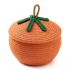 Cesta de Armazenamento Divertida de Corda de Algodão, Cesta Trançada Laranja com Tampa para Decoração de Casa de Halloween e Outono