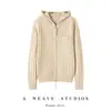 Cardigan suéter de tricô com capuz e zíper, casual, de malha trançada solta, 100% caxemira pura, para outono e inverno, feminino