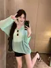 Blusa Amarilla de Cuello V con Corte Estilo Perezoso Protección Solar para Mujer Verano Delgada Transparente Relajada Nicho Superior