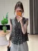 Camisa sin mangas con estampado de rana retro, cuello en V y volantes para mujer, nuevo estilo de verano, elegante y adelgazante, top versátil