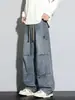 Jeans Largo de Barra Reta Tendência Estilo Americano para Homens, Calças Jeans Lavadas Retro Dobráveis High Street para Primavera e Verão para Homens