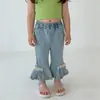 Pantalones Acampanados de Encaje Estilo Coreano para Niñas, Novedad Primavera y Otoño 2026, Lindos, Dulces, Versátiles, Jeans con Cintura Elástica para Bebés