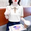 Playera de Manga Corta con Cuello Polo para Mujer Verano 2024 Nuevo Estilo Camisa Pequeña de Chifón para Mujer Estilo Occidental Top Reductor de Edad