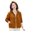 Jaqueta estilosa com capuz para mulheres de meia-idade e idosas, adequada para primavera e outono, uso casual, plus size, peça externa curta e grossa