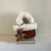 Bolso Peludo Estilo Coreano Bloque de Color Retro Gamuza Felpa Oso Lindo Colgante Bolso de Mano Bolso de Hombro Bolso Cruzado Nuevo Transfronterizo