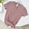 Versão Exclusiva da Loja Lulu Bling da Camisa Henley Ajustada, que Define a Cintura, de Manga Curta, Camiseta Casual Esportiva para Yoga e Fitness