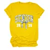 Amazon eBay Estação Independente Temperamento Casual Senhoras sênior 2026 Laço Azul Gola Redonda Manga Curta Camiseta