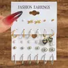 Pendientes de Moda Transfronterizos Europeos y Americanos en Forma de Corazón Set de 6 Piezas Set Creativo de Pendientes Dorados con Círculo Incrustados de Perlas