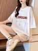 Camiseta de Manga Corta con Estampado de Letra Estrella Estilo Universitario para Mujer en Verano, Holgada y Ajustada, de Longitud Media, Top Versátil y de Estilo Relajado