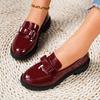 Zapatos Mocasines Retro de Charol Brillante con Borlas de Tacón Medio Transfronterizos Nuevos de Gran Tamaño Europeo y Americano Moda de Comercio Exterior Casuales