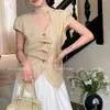 Blusa de Diseño Nuevo 2026 con Cuello Halter para Mujer, Top de Verano de Manga Corta con Cinta, Corte Ajustado