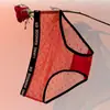 Lencería de Malla con Lunares Estilo Deseo Puro para Mujer, Letras Francesas, Cintura Media, Ultra Delgada, Transparente, Encaje