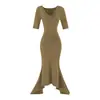 Vestido Irregular Atraente com Decote Assimétrico e Manga Média para Mulheres, Saia Elástica de Cintura Alta para Verão, Vestido Longo Sexy Cauda de Peixe