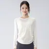 Nuevo Diseño de Cordón Fruncido Suelto Cubre Yoga Camiseta Deportiva para Mujer Running Fitness Manga Larga Ropa de Fitness