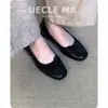 Piel de vacuno lavada a mano ~ Zapatos de ballet planos vintage para mujer de cuero genuino con suela blanda, versátiles con lazo
