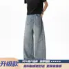 Jeans de mezclilla llamativos estilo americano con estrellas para hombre, pantalones rectos de pierna ancha para verano con pedrería, corte holgado con un corte curvo