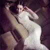 Vestido Largo de Encaje con Mangas Largas Estilo Hepburn Otoño Temprano 2026 Cola de Pez Hasta la Rodilla Ajustado a la Cadera Negro Largo 8116