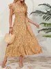 2026 Comercio Exterior Transfronterizo Ropa Europea y Americana para Mujer Amazon Verano Nueva Moda Vestido Largo de Manga Larga con Estampado Floral Ceñido a la Cintura y con Falda Acampanada