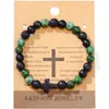 Pulsera Cruzada Popular de Piedra Volcánica para Hombre, Piedra Ojo de Tigre, Pulsera de Cuentas Turquesas, Pulsera Elástica Estilo Europeo y Americano