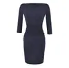 Vestido de tricô cinza com gola canoa e manga 3/4 para mulheres, estilo outono puro desejo, vestido curto bodycon que afina a silhueta, vestido interno justo