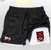 Pantalones cortos de doble capa de anime para hombre, deportivos, fitness, running, entrenamiento al aire libre, holgados, transpirables, de secado rápido, falsos, de baloncesto de dos piezas