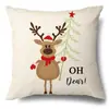 Juego de Fundas de Almohada Transfronterizas para Navidad Europea y Americana, Funda para Cojín de Sofá de Sala de Estar, Funda para Almohada de Cintura con Reno Papá Noel Árbol, Suministro de Fábrica