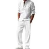 Traje de Lino para Hombre de Primavera y Otoño Casual Holgado Transpirable Algodón y Lino Manga Larga Pantalón Largo Traje de Dos Piezas Camisa de Playa
