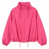 Jaqueta corta-vento nova estilo coreano para primavera e outono, ombro a ombro, cintura com cordão, gola alta, à prova d'água para mulheres, casaco versátil moderno e elegante, com corte slim.