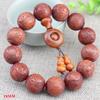 Atacado de fábrica Pulseira de Pau-Rosa Vermelho contas esculpidas folhas pequenas sândalo vermelho olho de gato pulseira de sândalo joias literárias para homens e mulheres