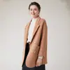 Novo Casaco de Lã Dupla Face Feminino para Outono e Inverno, com Gola Boneca, Mangas Longas e Bolsos Duplos para um Visual Jovem