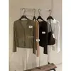 Blusa Versátil Ajustada de Manga Larga con Cuello en V para Mujer Estilo Retro Coreano Otoño Corazón Afelpado Té Verde Limón 11216