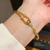 Pulsera con Cierre de Nudo Retorcido Redondo de Circonita Chapada en Oro Real de 18 Quilates para Mujer, Joyería Vintage de Lujo Ligero de Gama Alta