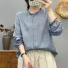 Camisa de Manga Larga de Gasa de Algodón de Doble Capa a Cuadros con Adorno de Encaje, Nueva para Primavera/Otoño 2026, Top Versátil para Mujer como Capa Base
