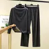 Ropa interior térmica de manga larga para mujer con cuello semi-alto y pijama de forro polar para invierno, traje holgado para usar como outer