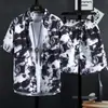 Europeu e Americano Transfronteiriço Havaí Novo Terno Masculino Amazon Manga Curta Cor Sólida Praia Masculino Conjunto de Duas Peças Camisa